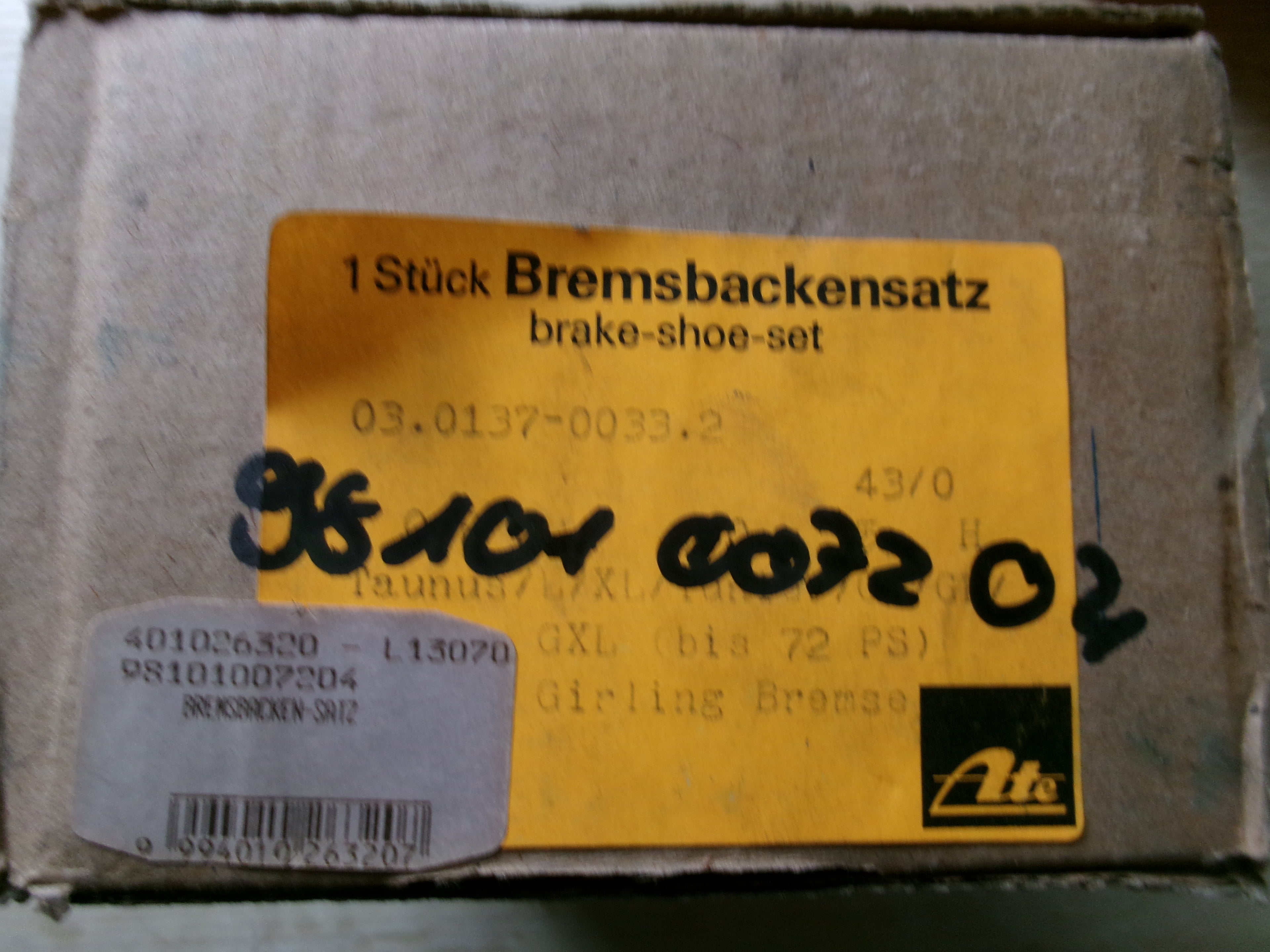 Bremsbackensatz ATE Hinten Ford Taunus  0301700332