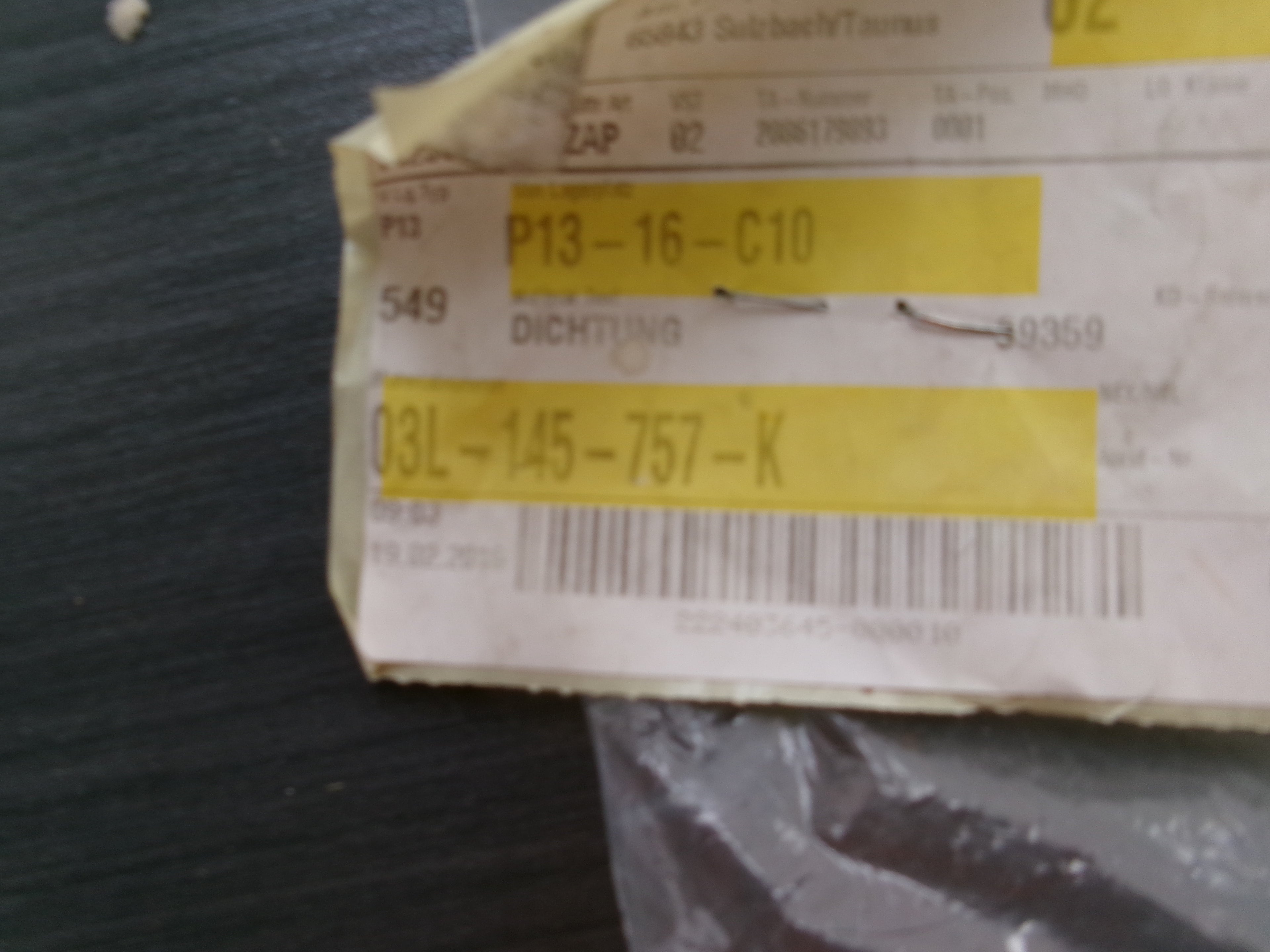 Turbolader-Dichtung, Dichtung, Ölleitung 03L145757K